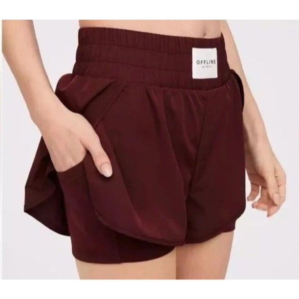 Offline By Aerie The Hugger Burgundy 2 In 1 Athletic  Biker Shorts Size Medium